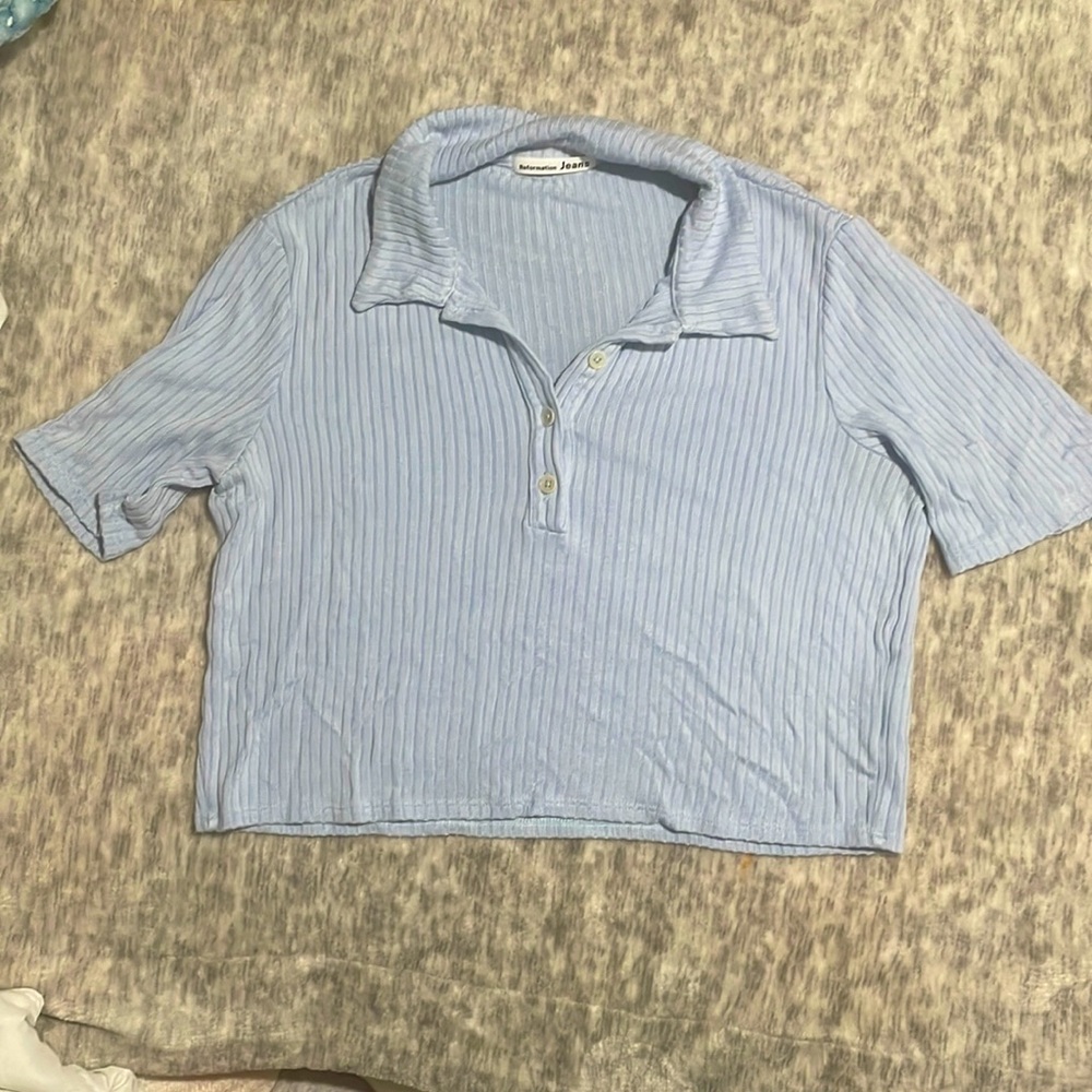 Reformation Robby Crop Knit Polo Top in Blue